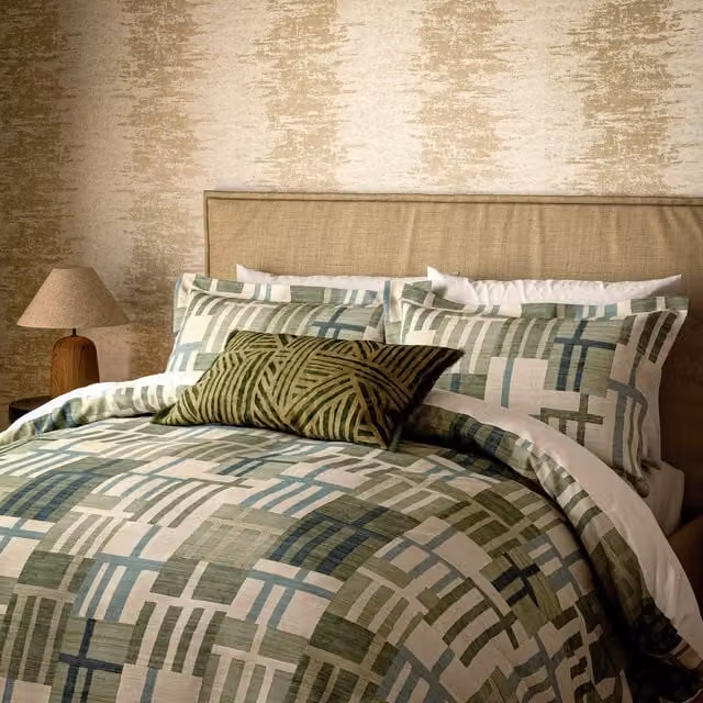 Harlequin Monolith Reversible Checked Cotton Duvet Cover and Pillowcase Set, Green, W: 180 cm, H: 200 cm – 1