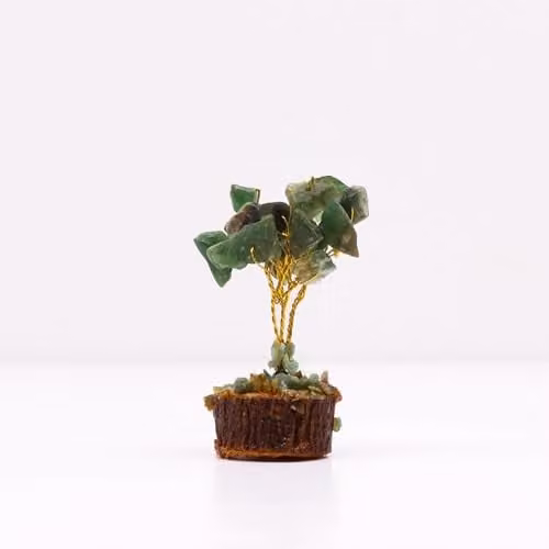 KDMD Mini Green Aventurine Gemstone Tree with Wood Base