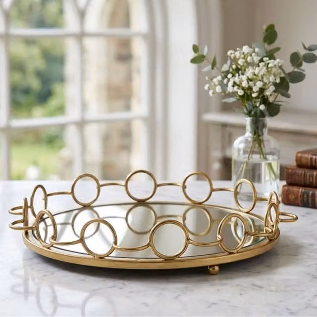 Dynasty Home UK Golden Ring Chain Decorative Vanity Tray, Gold, Diameter: 30 cm