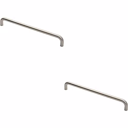 Loops 2 Pack Round D Bar Pull Handles in Brushed Silver Stainless Steel, W: 44.4 cm, D: 1.9 cm, Fixing Centres: 42.5 cm