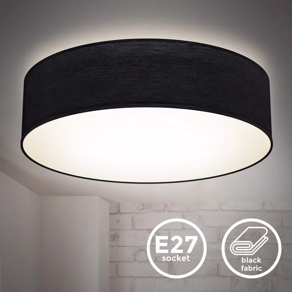B.K.Licht Black Fabric Round Ceiling Light, W/D/H: 38 x 38 x 10 cm – 2