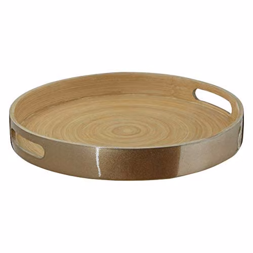 Orsina Kyoto Small Round Bamboo Serving Tray with Handles, Gold, Diameter: 30 cm – 1