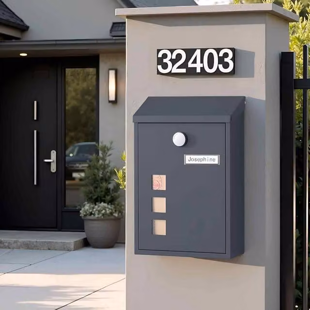 The Bazaarist Wall Mounted Letterbox with Window Nameplate and Lock, Grey