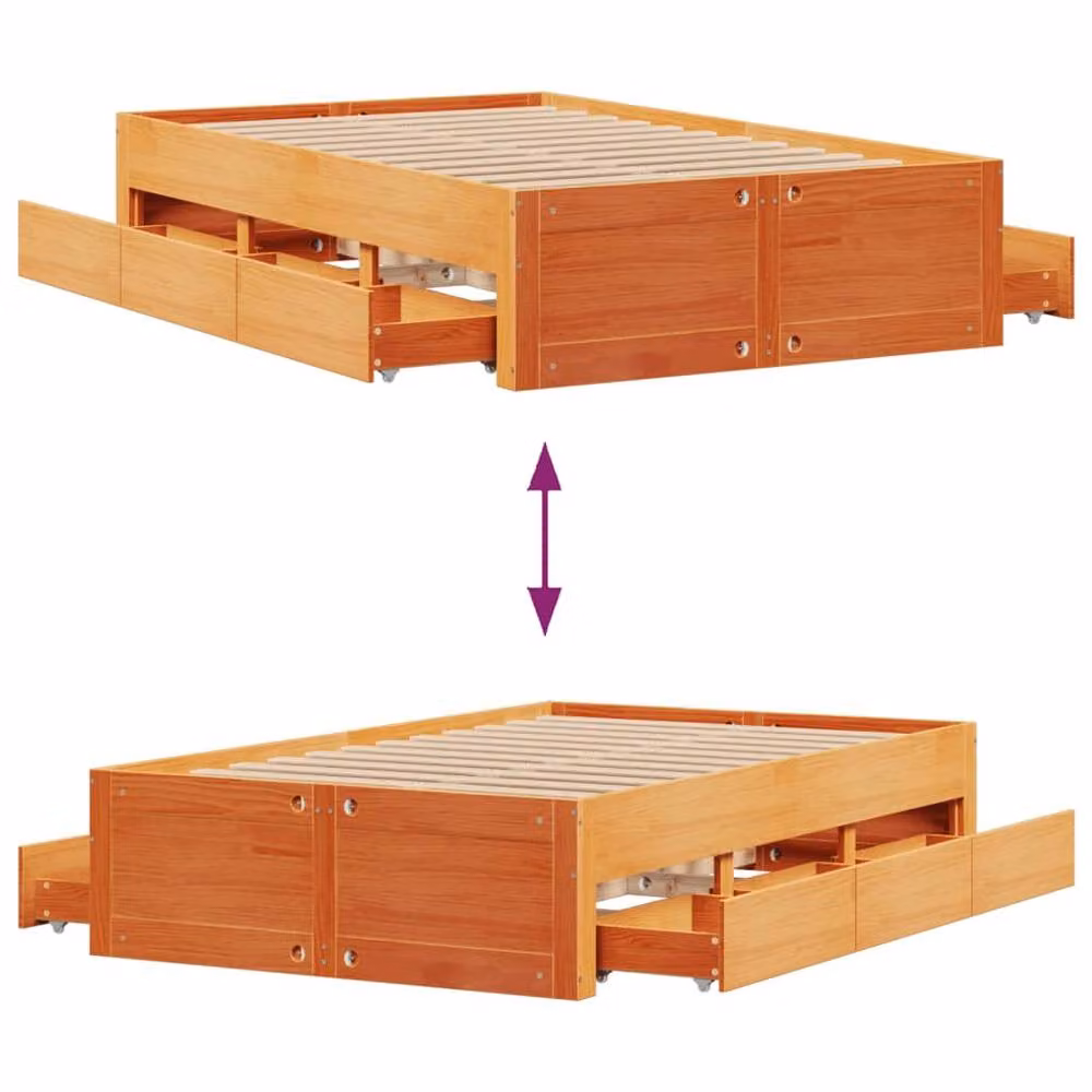 Berkfield Home Small Double Solid Pine Bed Frame with Drawers, Wax Brown, W/D/H: 120 x 190 cm – 4