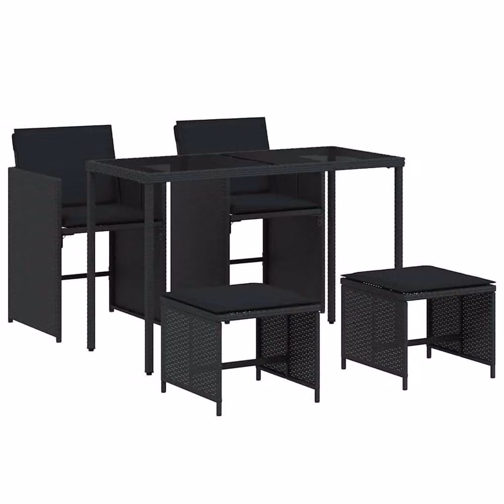 Berkfield Home 5 Piece Black Poly Rattan Garden Dining Set with Cushions – 2