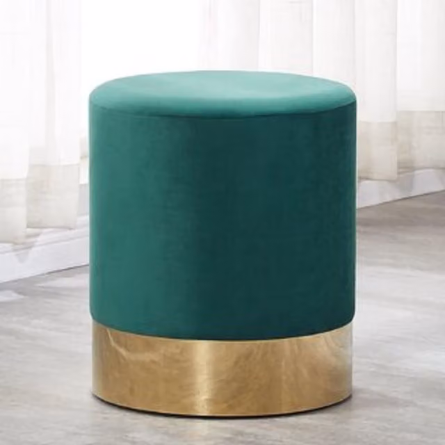 Life Interiors Modern Cylindrical Velvet Pouffe in Green