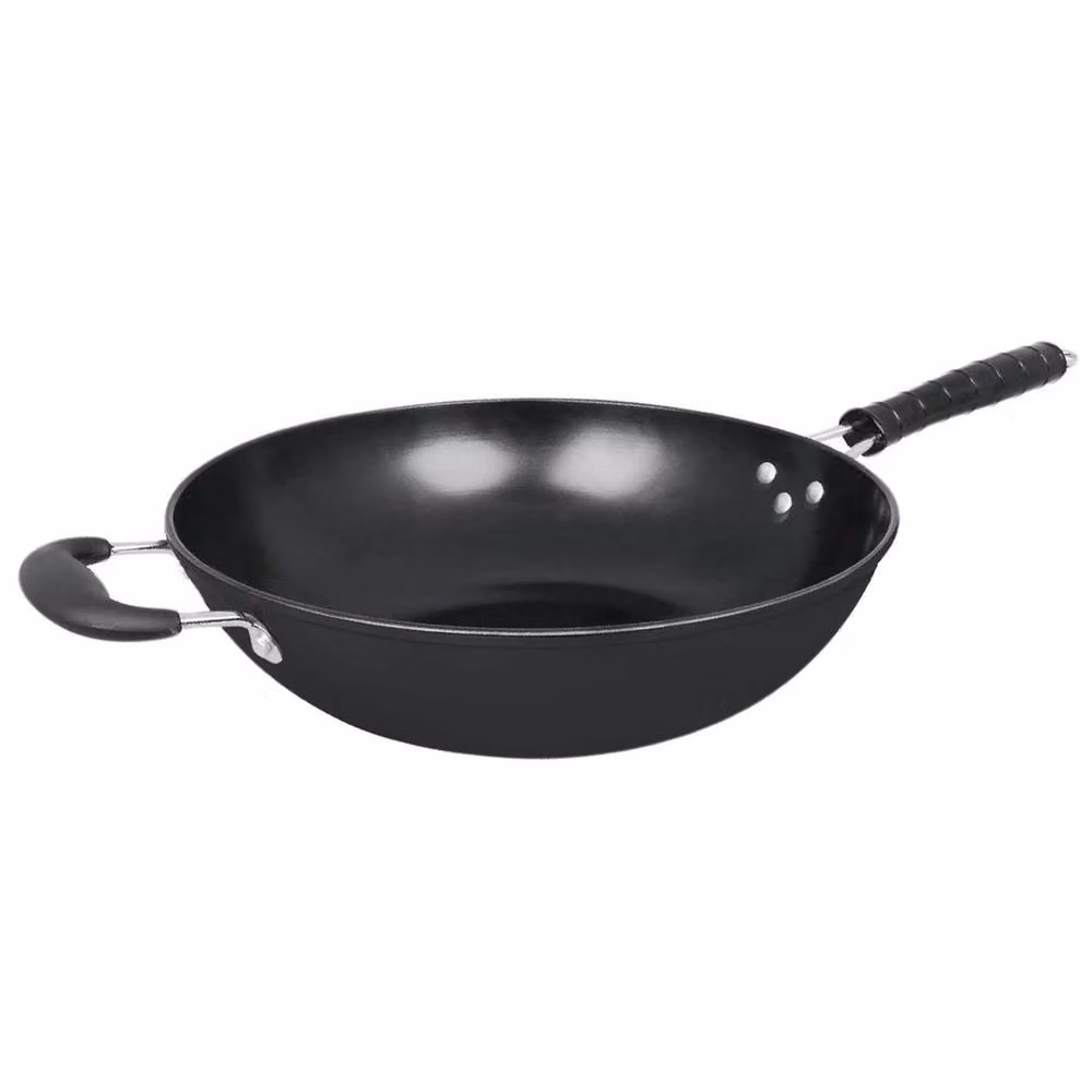EONLION Black Non Stick Carbon Steel Wok, 34 cm – 2