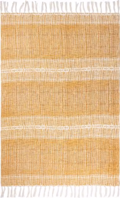 Sono Ink Abstract Striped Throw with Fringes in Cumin and Yellow