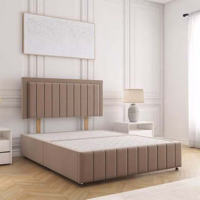 BSSPOKE Sophia Super King Plush Velvet Divan Bed with 24 inch Headboard in Taupe