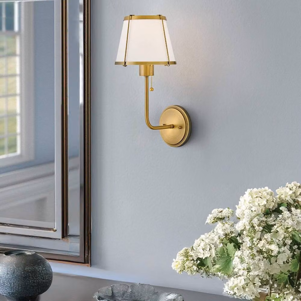 Netlighting Hinkley Clarke Wall Lamp Shade in Darkened Brass and Ivory Linen with E27 Socket – 2