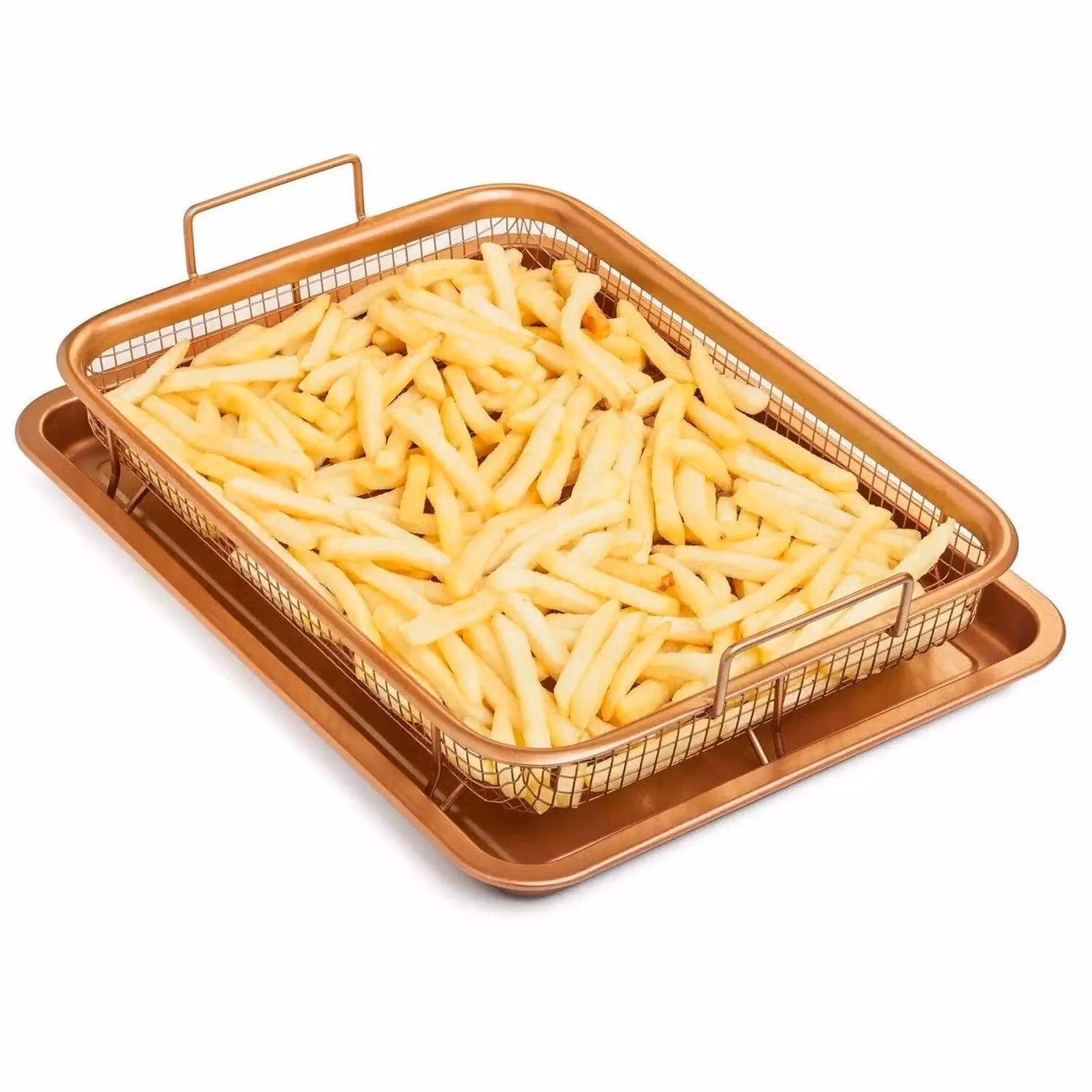 Xample Non-Stick Copper Rectangular Baking Tray and Crisping Mesh Basket – 2