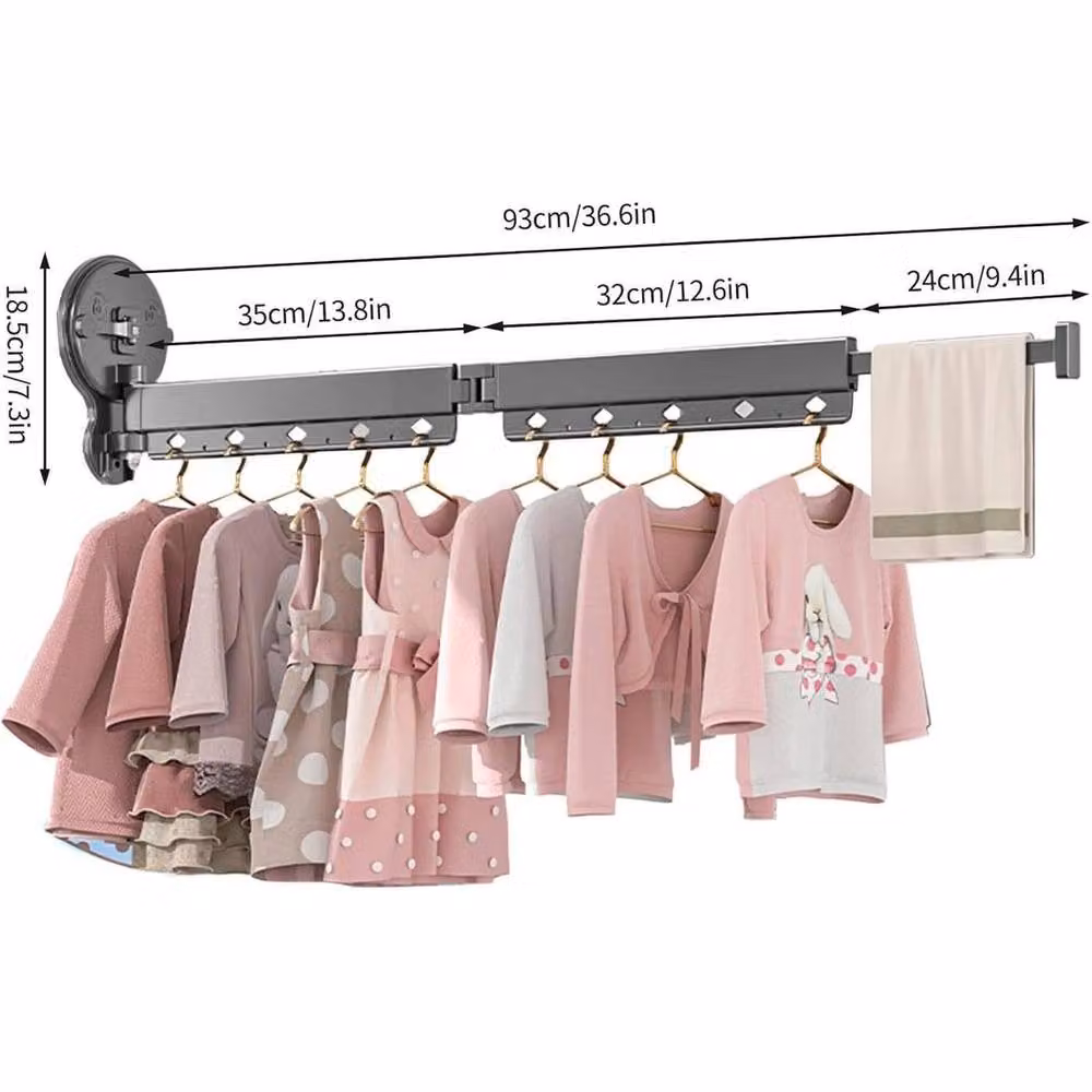 Kelvenix Foldable Wall-Mounted Clothes Drying Rack in Black – 2
