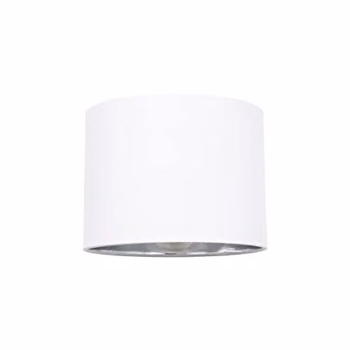 Happy Homewares Modern White Cotton Fabric Round Drum Lamp Shade with Silver Inner, Diameter: 20 cm