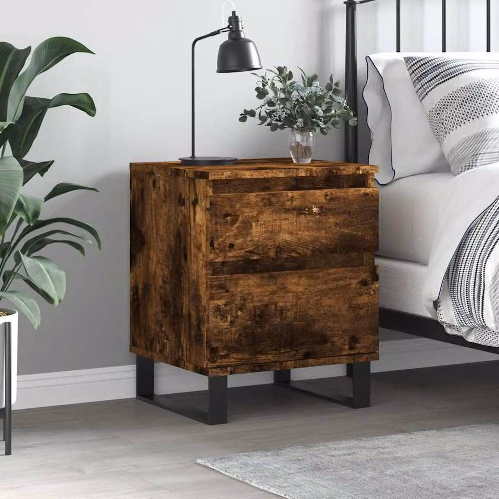 Berkfield Home Modern Bedside Cabinet in Smoked Oak Brown, W/D/H: 40 x 35 x 50 cm – 2