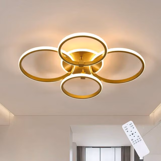 Pheashine Gold LED Ceiling Light, 39W Dimmable 4-Ring Circle Fixture with Remote Control