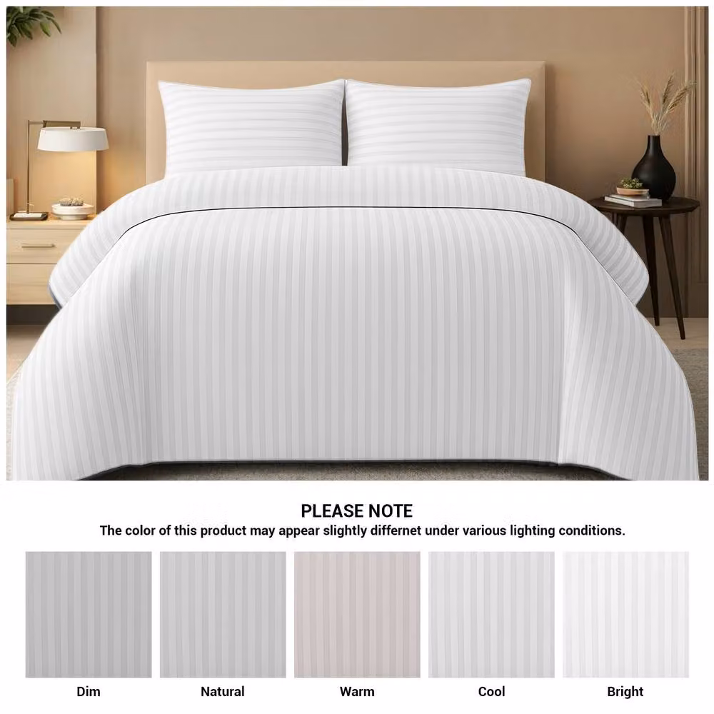 Pamposh White Embossed Striped Microfibre Duvet Cover and Pillowcase Set, W: 140 cm, L: 200 cm – 2