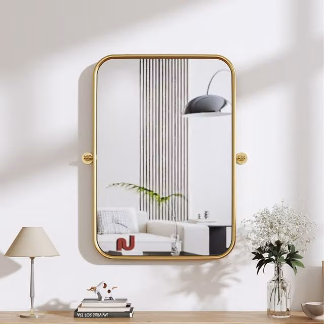 Livingandhome Modern Rectangular Wall-Mounted Metal Decorative Mirror in Gold