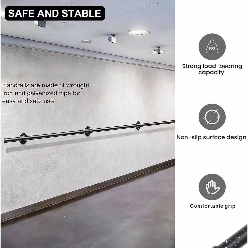 Hinsinc Black Galvanised Steel Round Stair Handrail Grab Bar, W: 52 cm, L: 300 cm – 3