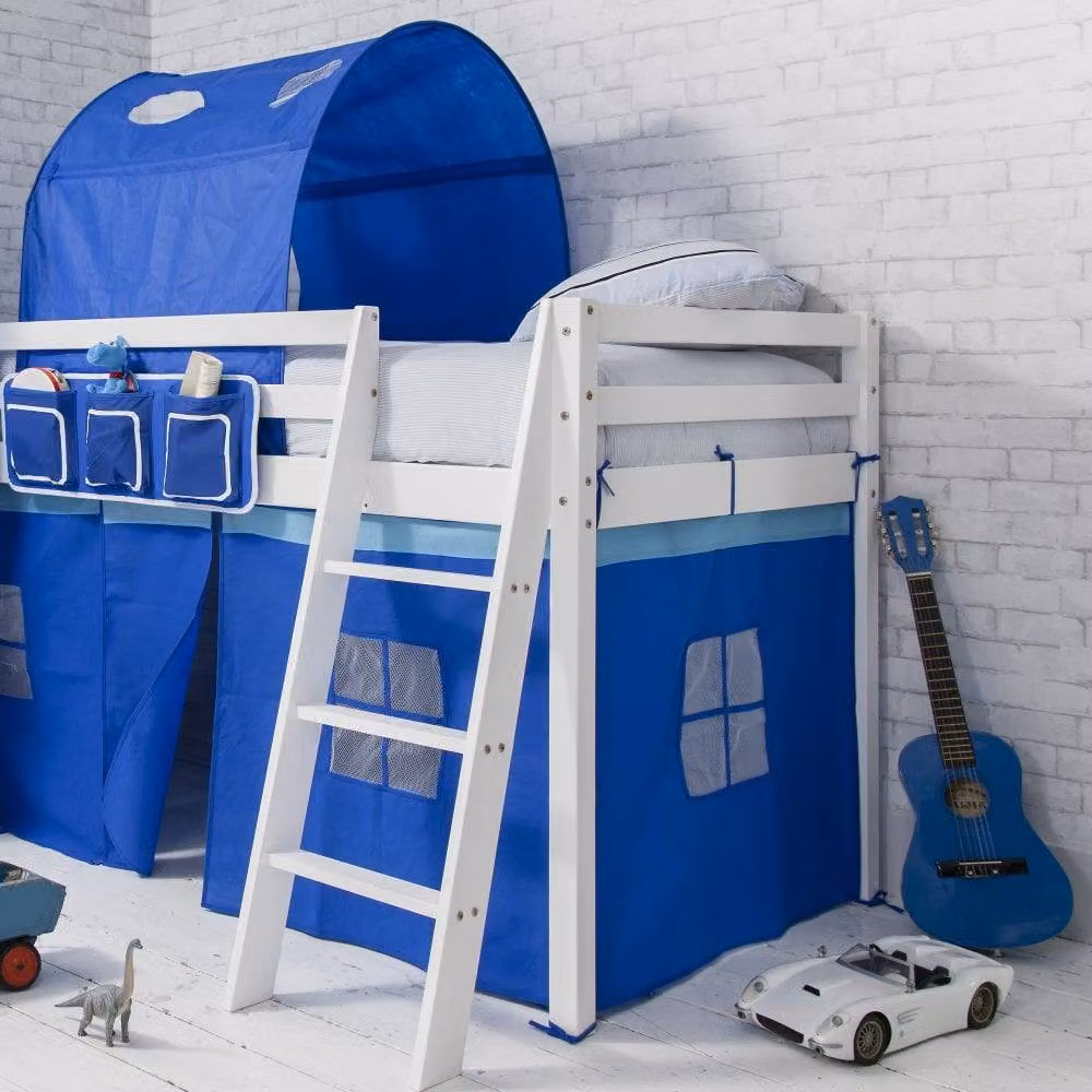 Nöa and Nani Moro Cabin Midsleeper Bed with Slide and Side Compartments, White and Blue, Single Size, 90 x 190 cm – 2
