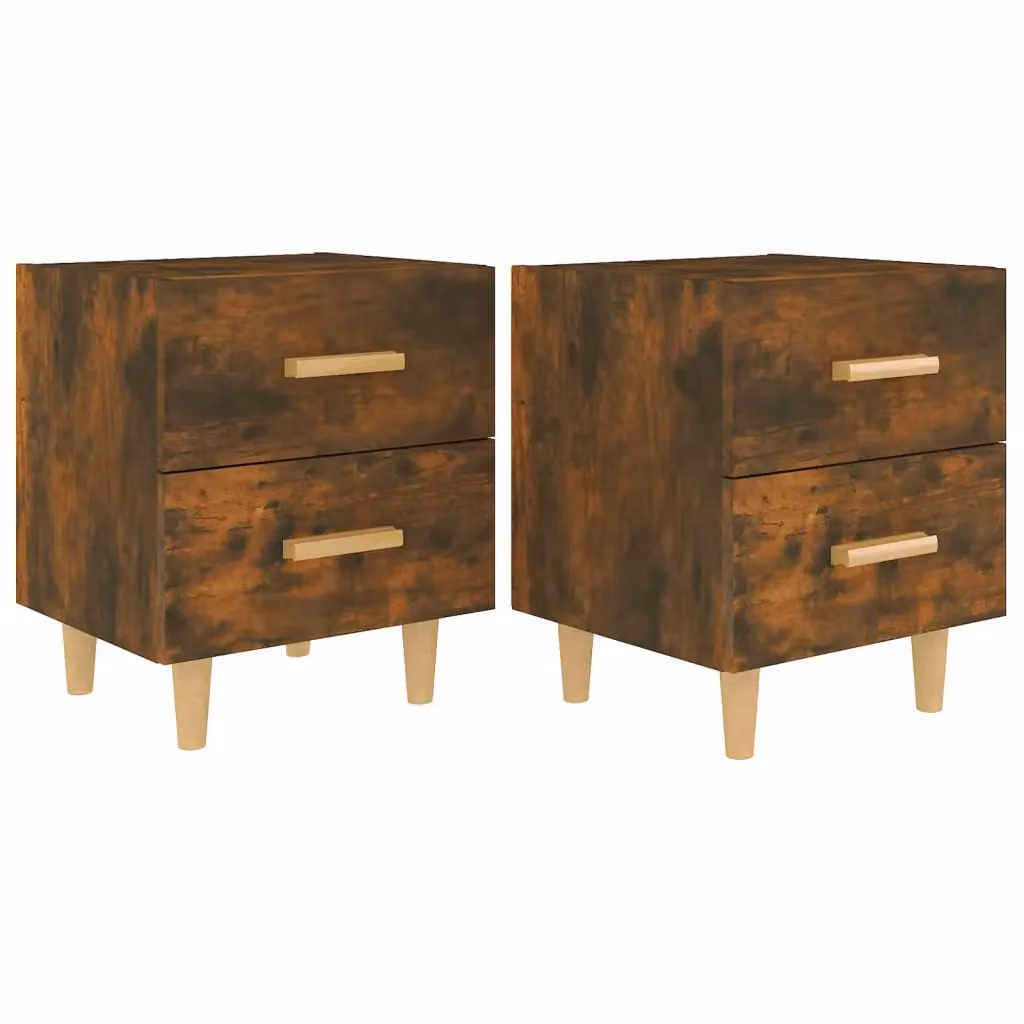 Berkfield Home Set of 2 Bedside Cabinets in Smoked Oak Brown, W: 40 cm, D: 35 cm, H: 47.5 cm – 2