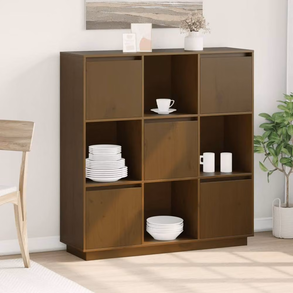 Berkfield Home Highboard in Honey Brown Solid Pine, W: 110.5 cm, D: 35 cm, H: 117 cm – 2