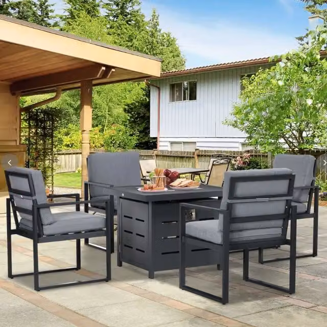 Nova Modern Aluminium Fire Pit Garden Furniture Set in Matt Grey – 1