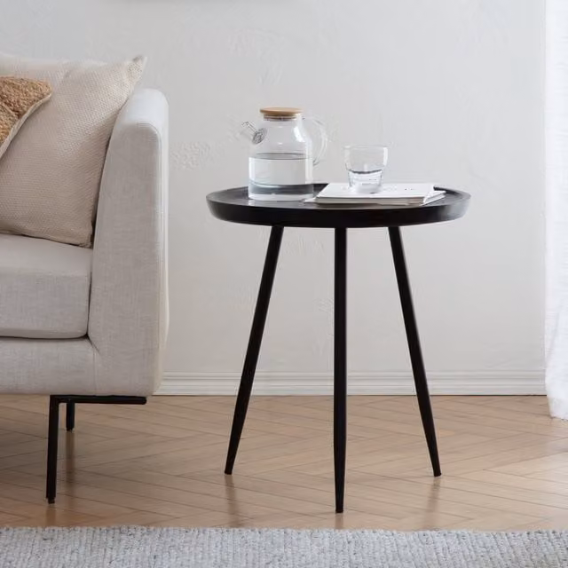 Chervey Classic Round Mango Wood Side Table in Black