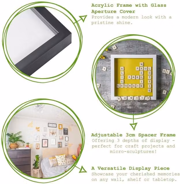 Nicola Spring Pack of 5 Rectangular 3D Shadow Box Photo Frames in Beige and Brown with Glass and Wood Finish