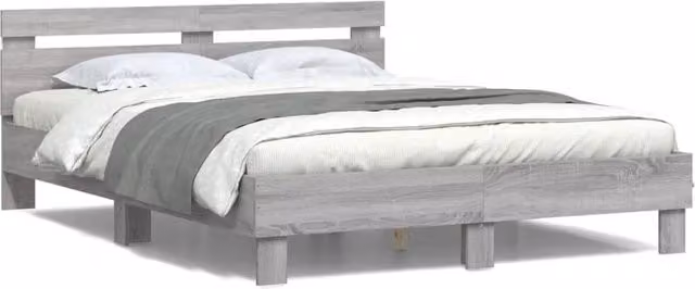 Berkfield Home King Size Bed Frame in Grey Sonoma with LED Under-Bed Lighting and USB Charging Port, W: 150 cm, D: 200 cm – 1