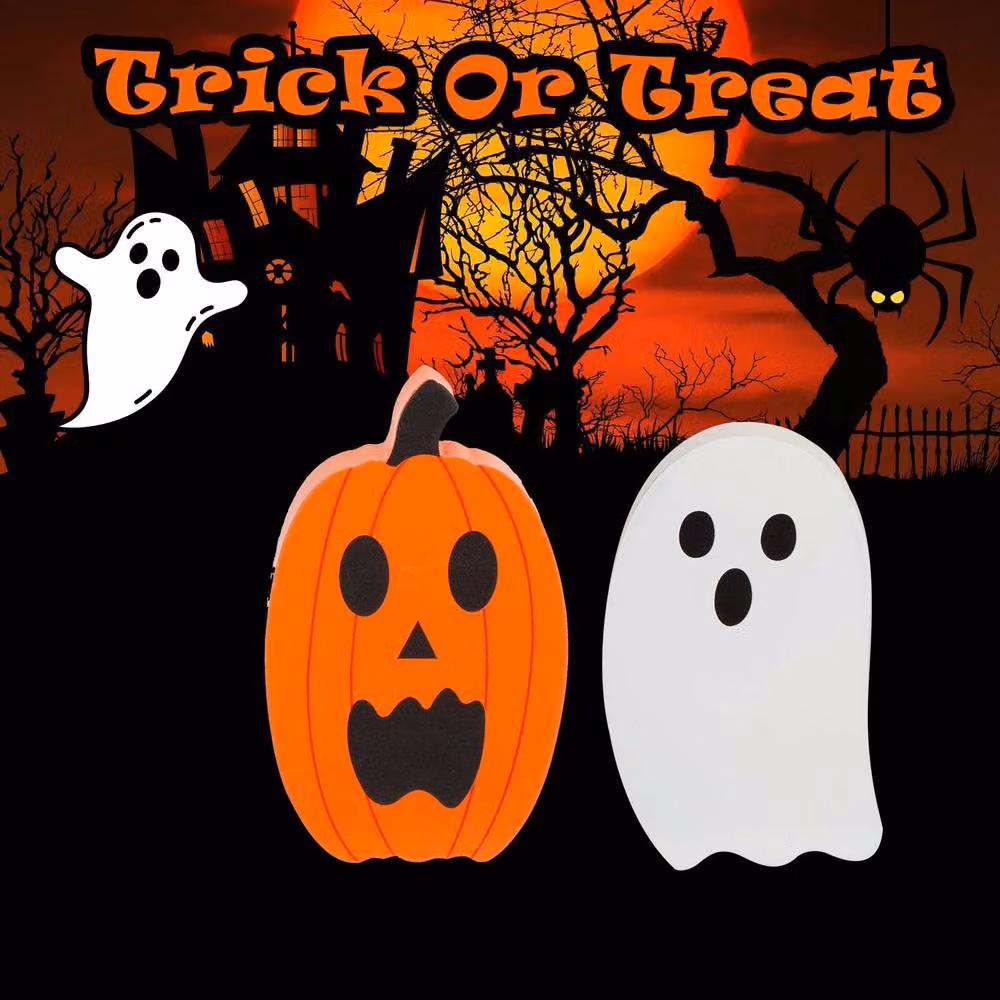 VFM e-Store Halloween Mini Tabletop Decorations, 2 Pack, Multicolour Pumpkin and Ghost Animal Designs – 3