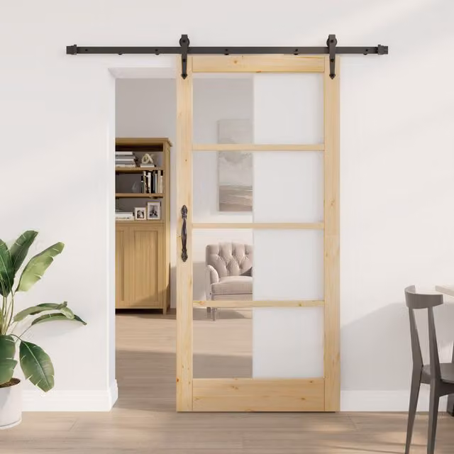 Berkfield Home Modern Sliding Door with Hardware Set, Solid Pine Wood, Black, W: 93 cm, H: 202 cm – 1