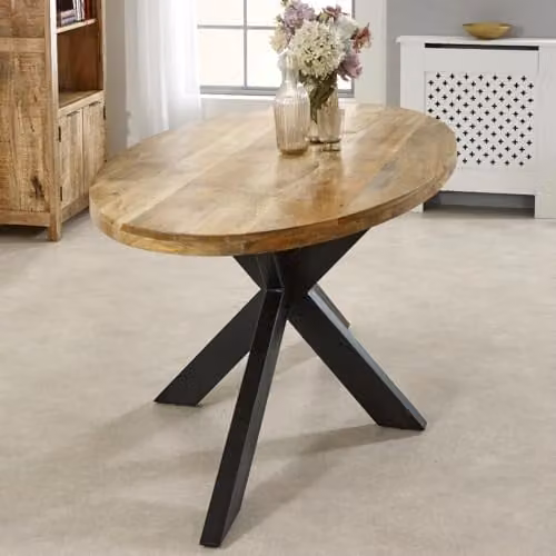 Adorable Lifestyle Surrey Oval Dining Table, 6-8 Seater, Brown Solid Mango Wood and Metal, W: 180 cm, D: 90 cm, H: 76 cm