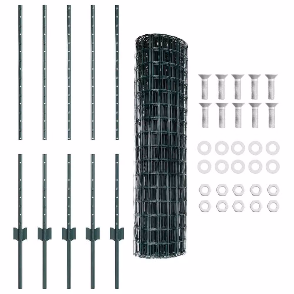 Berkfield Home Euro Fence Steel U-Profile with 5 U Posts, Green, W: 10 m, H: 1 m – 3