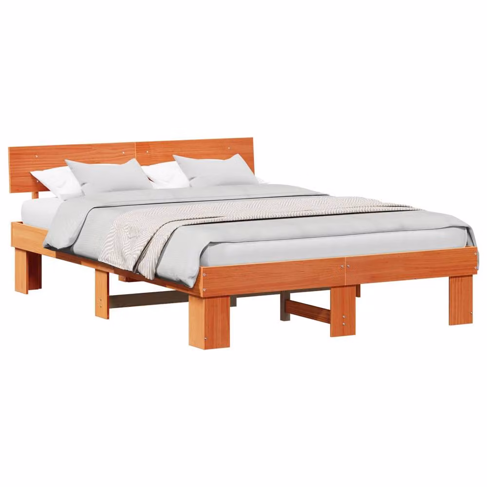 Berkfield Home Solid Pine Wood Bed Frame with Headboard, Wax Brown, W/D/H: 150 x 200 cm – 2