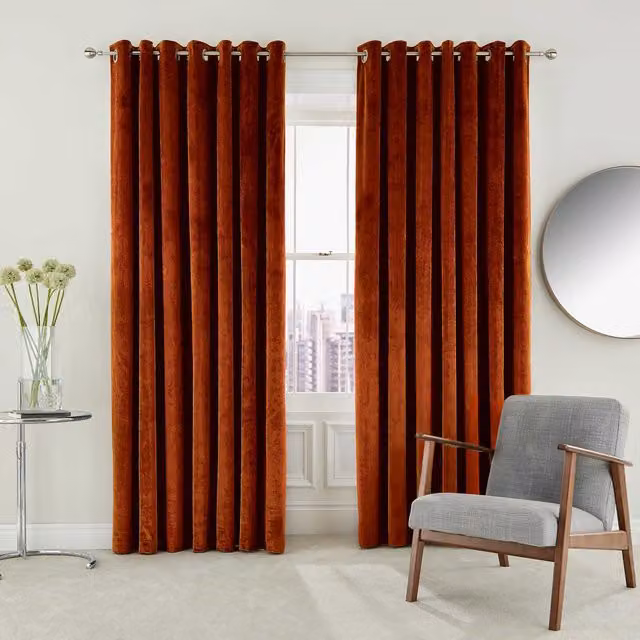 Helena Springfield Escala Velvet Eyelet Curtains in Copper, Width: 167 cm, Drop: 137 cm – 4