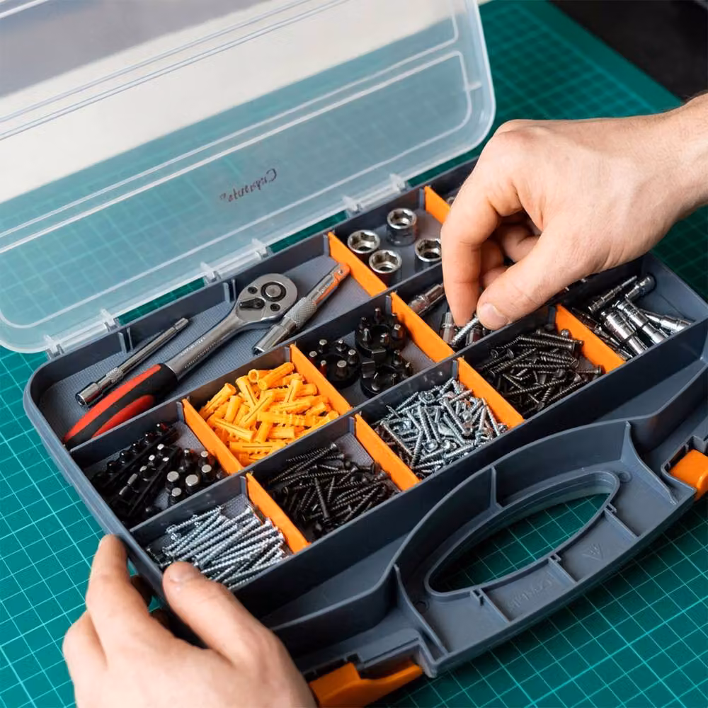 Crystals 32 Compartment Double Sided Storage Box for Screws and Small Parts in Dark Grey, Width: 100 cm – 3