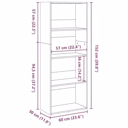 vidaXL Rustic Old Wood Bookcase in Brown, W/D/H: 60 x 30 x 152 cm – 2