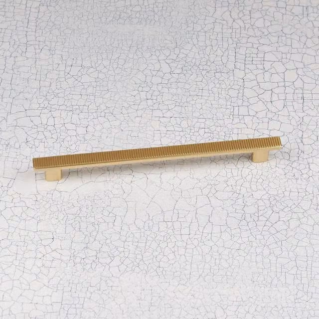 Handle & Home Ribbed Detailing Bar Handle and Coordinating Knobs in Brushed Brass Gold, Zinc