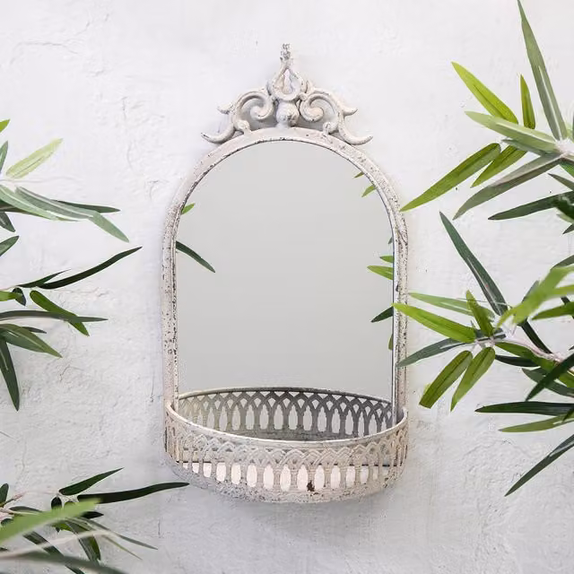 Annibells White Metal Oval Vintage Garden Mirror Wall Display Shelf