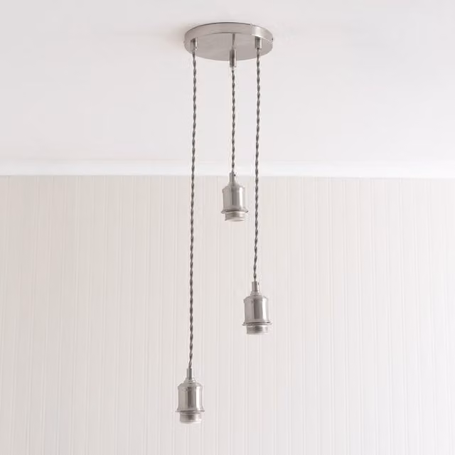 Shaw 3 Way Drop Cluster Adjustable Pendant Ceiling Lampholder in Brushed Chrome