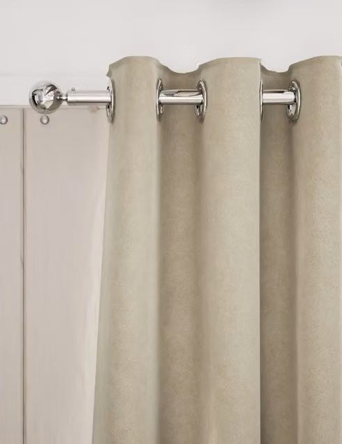 M&S Beige Velvet Thermal Insulating Eyelet Curtains