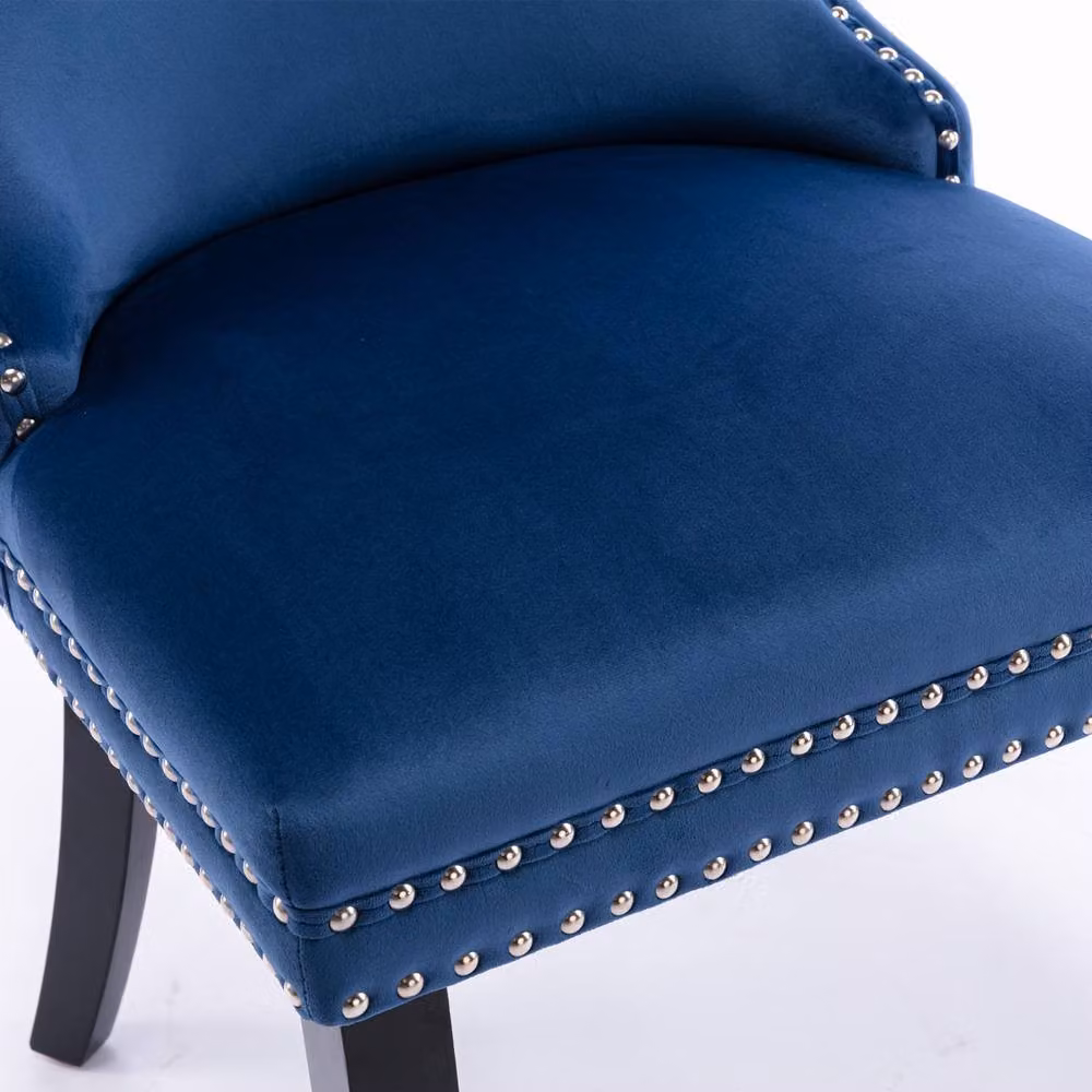 Modern Home Touch Sierra Lux Set of 4 Blue Velvet Tufted Wing Back Dining Chairs with Oak Wood Frames – 4