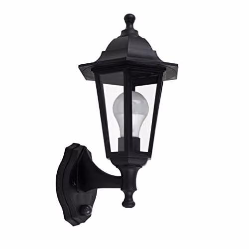 MiniSun Traditional Style Black Security Dusk to Dawn Outdoor Wall Lantern with 6W Warm White LED Bulb – 1