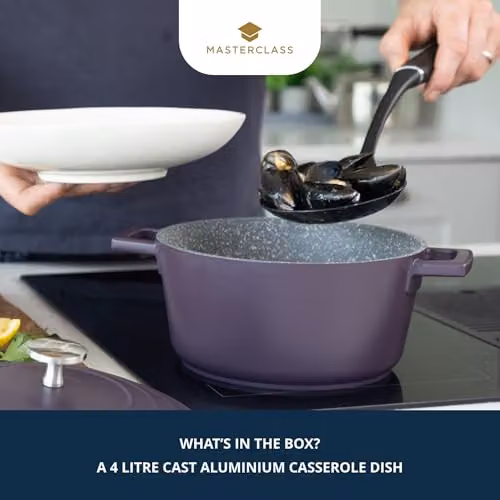MasterClass Cast Aluminium Non-Stick Casserole Dish with Self-Basting Lid, Purple, Diameter: 24 cm, Volume: 4 l – 2