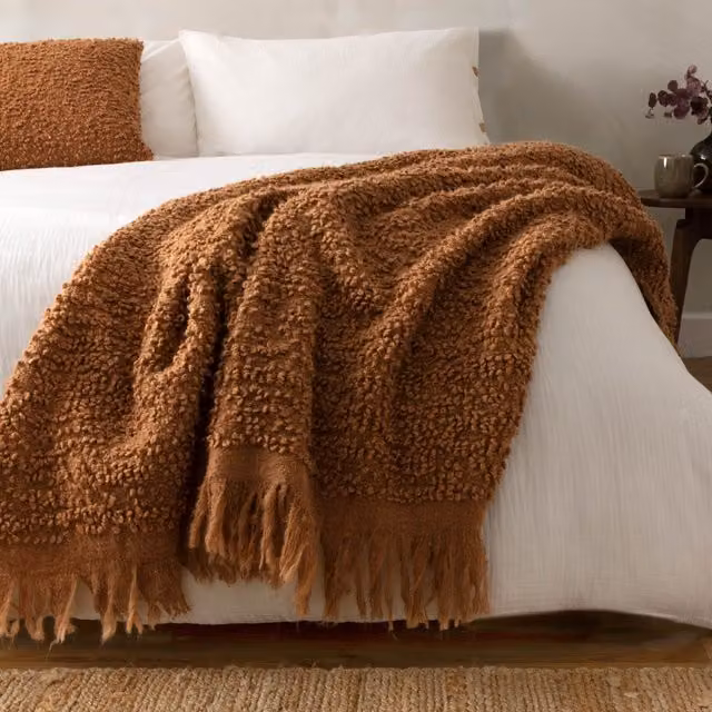 Yard Ulsmere Bouclé Fringed Throw in Orange and Brown, W: 130 cm, D: 180 cm – 3