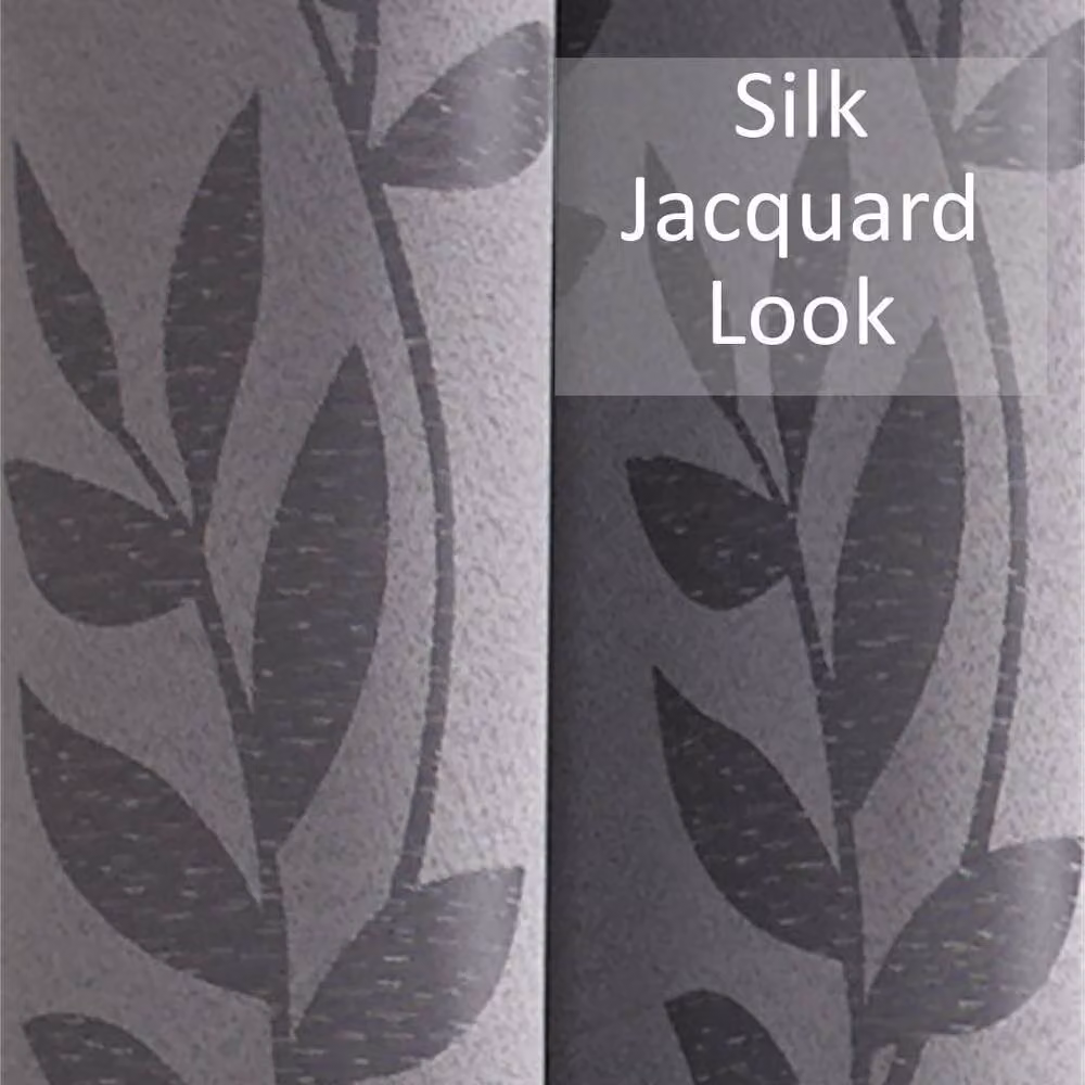 Luxury Living Silver Jacquard Leaf Ring Top Curtains, Fully Lined Silk Look, Width: 117 cm, Drop: 229 cm – 2