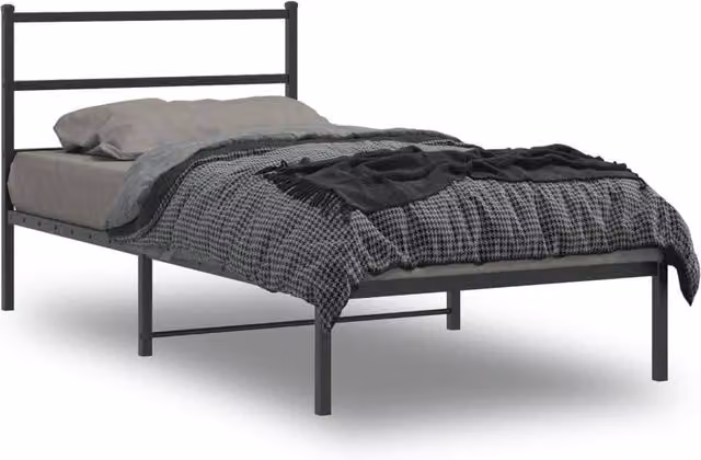 Berkfield Home Metal Bed Frame with Headboard, Black, W/D/H: 100 x 200 cm – 1