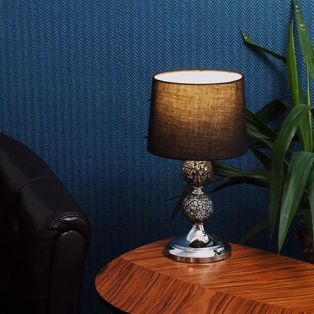 MiniSun Set of 2 Modern Chrome and Mosaic Glass Table Lamps with Black Shades – 4