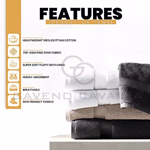 Gaveno Cavailia Premium 700 GSM Cotton Hand Towels, Black, 4 Pack – 2