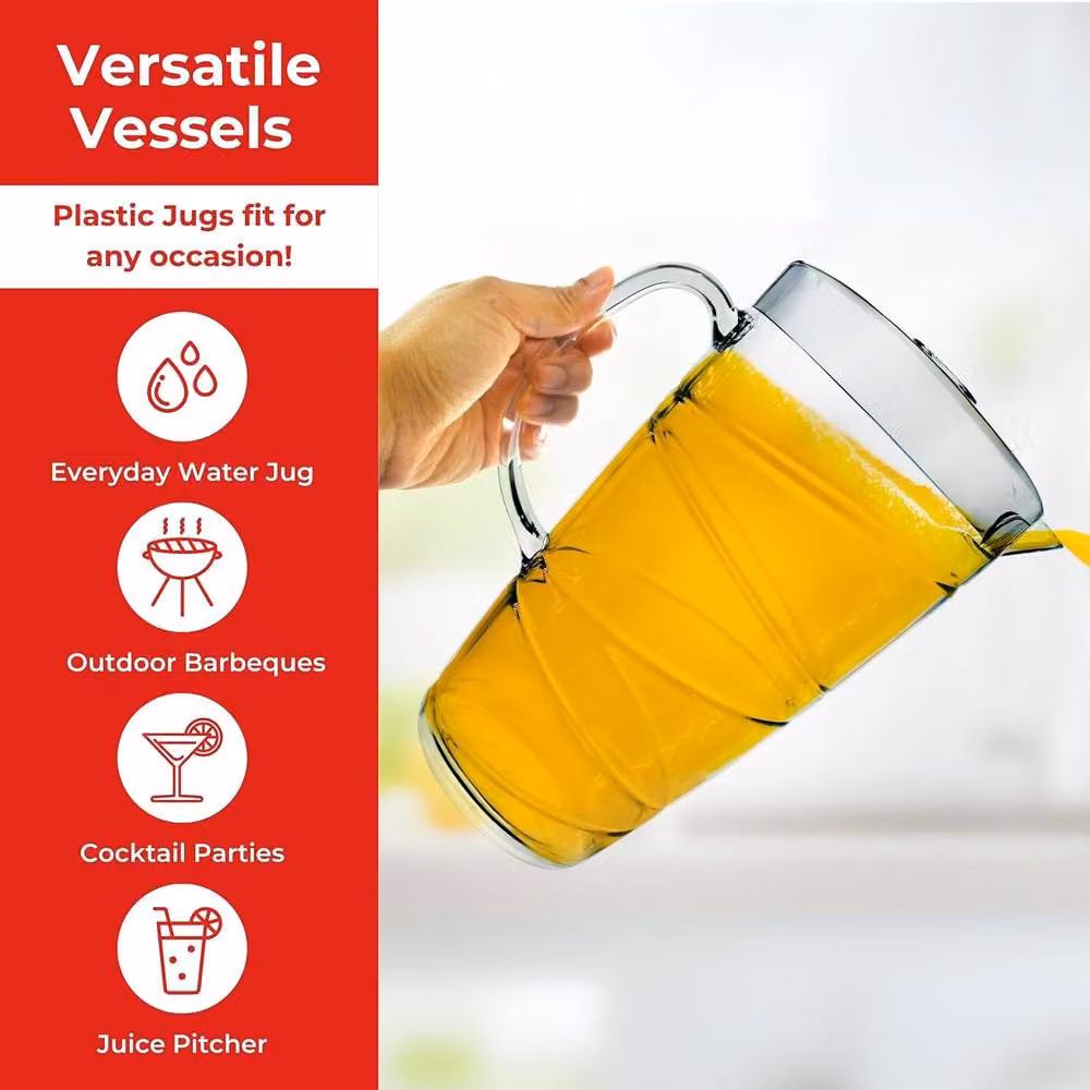 Volila Pack of 2 Plastic Juice Jugs with Lid and Swirl Design, 2L, Clear – 3